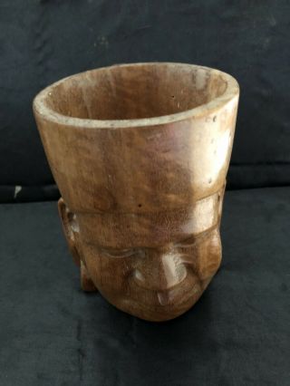 Large Vintage Hand Carved Wooden Figural Mug Cup Philipines