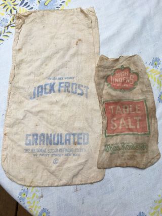 2 Antique Jack Frost Sugar High Lindens Salt Cloth Bags