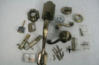 Kwikset Shelburne Single Cylinder Handleset W Lido Lever Smartkey Antique Brass