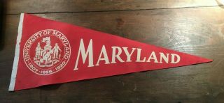 Rare University Of Maryland Seal Vintage/antique Pennant 1964 Regular Size