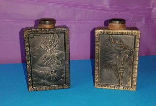Vintage Chinese Hand Carved Wooden Dragon And Swan Snuff Bottles