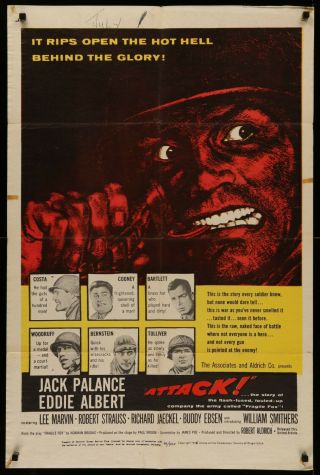 Attack Jack Palance Rare Vintage 1956 1 - Sheet Movie Poster Western 1