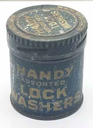 Vintage Miniature Rare Handy Assorted Lock Washers Tin Can By Heiz B Heiz Ny Usa