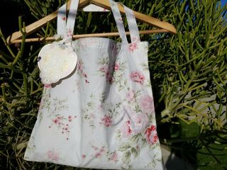 Rachel Ashwell Shabby Chic Rare Cabbage Rose Cotton Tote Bag 14 " Wide X 12.  5 " T