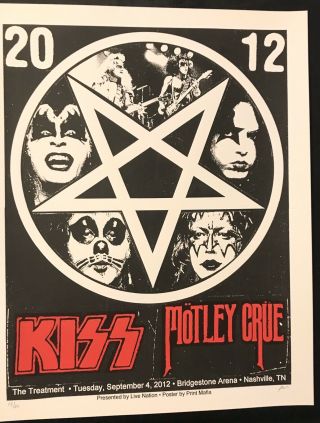 Kiss & Motley Crue Rare 2012 Print Mafia Concert Poster Only 80 Made