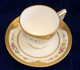 Rare Antique Minton Fine Porcelain Gold Encrusted Demitasse Cup & Saucer Flowers