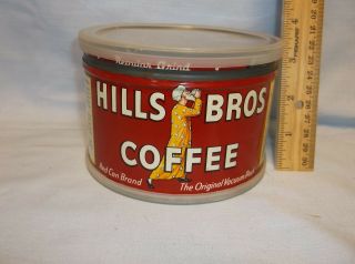 Vintage Rare Hills Bros Coffee Opened Full Tin Red Can Brand 1 Pound No Key