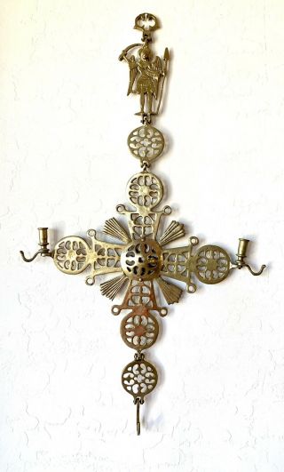 Antique Hanging Brass Byzantine Candle Holder | Smaltotex Greek Cross