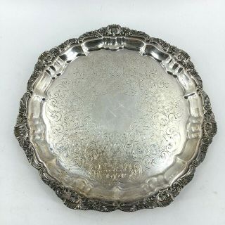 Vintage Poole Silver Plated Footed 10 " Serving Tray Old English Pattern Bar Ware