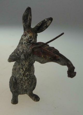 Austrian Cold Painted Bronze Rabbit With Violin Bergman? Early 1900s Rare
