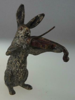 AUSTRIAN COLD PAINTED BRONZE RABBIT WITH VIOLIN BERGMAN? EARLY 1900s RARE 2