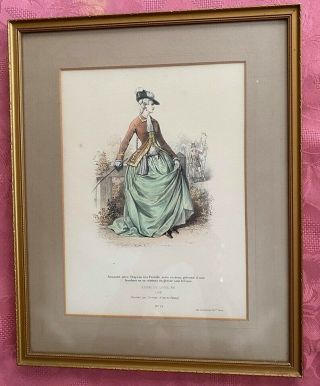 Antique Framed And Glazed 19th Century French Fashion Engraving Plate.