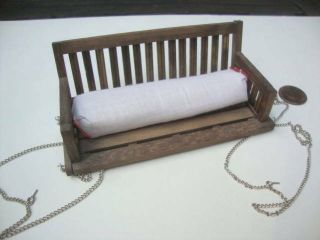 Vintage Mini Doll House Wood Porch Swing With Chains & Cushion Miniature