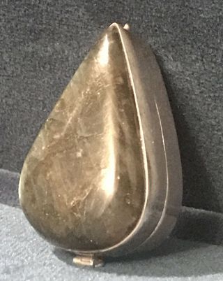 Vintage Silver 925 Hinged Teardrop Box W/green Stone