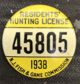 Vintage 1938,  Jersey,  Nj,  Fishing License Badge,  Pin
