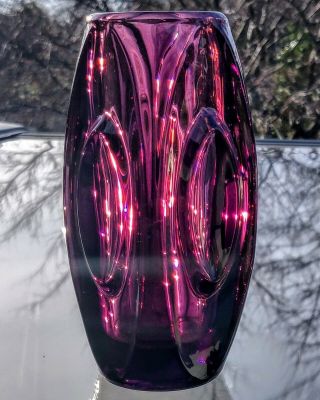 Rare Amethyst Purple Sklo Union Czech Lens Bullet Vase 6 " Inch Tall