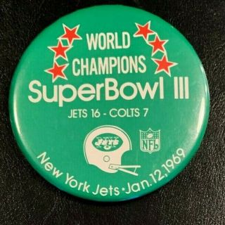 Nfl Superbowl Iii - York Jets Vs Colts 3.  5 " Pin Button - Rare Collector Item