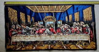 Vintage Italian Velour Tapestry Wall Hanging The Last Supper