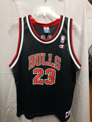 Rare Nba Champion Michael Jordan 23 Authentic Chicago Bulls Black Jersey Boys Xl