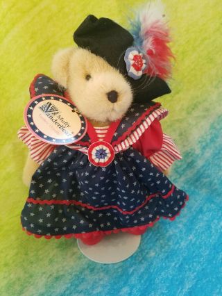 1992 Muffy Vanderbear Yankee Doodle Patriotic 8 " Plush Teddy Bear W Stand & Tag