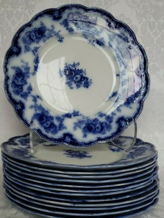 (13) Antique Grindley Flow Blue Florida Dinner Plates England C.  1891 Rare