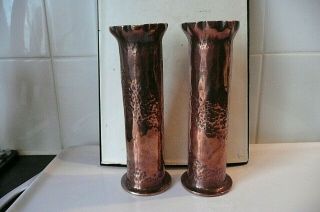 Arts And Crafts Heavy Copper Finish Hand Planished Spill Vases