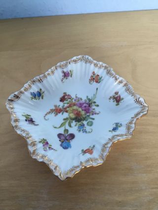 Antique Dresden Hand Painted Floral Dish