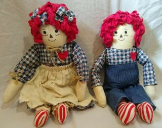 Vintage Raggedy Ann & Andy Plush/stuffed Dolls - Blue/red/white Plaid Clothes