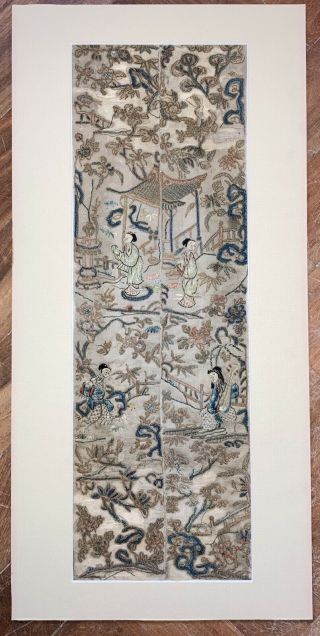 FINE 19th C Chinese Silk Embroidery Panel Figures in Garden PRICE 3