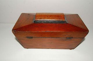 Antique Tea Caddy.  Sarcophagos style wooden box.  Circa 1850s.  Incomplete 3