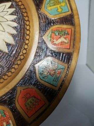 Vintage Hand Carved wooden plate folk art Poland Polska Shields 3