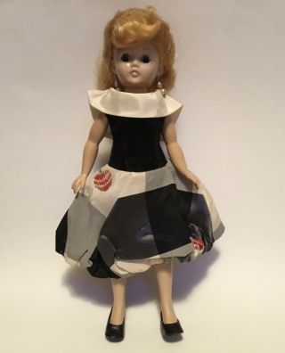 Vintage 1957 Vogue Jill Doll Blonde Hair Blue Eyes Unique Black & White Dress