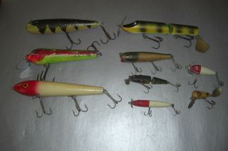 Assortment Of 9 Different Wood Lures By Various Makers