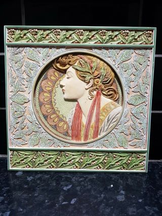 Past Times Alphonse Mucha Laurel Art Nouveau Lady 3d Square Wall Tile Plaque
