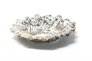 Pretty Antique Victorian C1895 Solid Silver Embossed Nut Trinket Dish 21g 28145