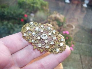 Large Antique Victorian Gold Filigree Diamond Paste Brooch Pin