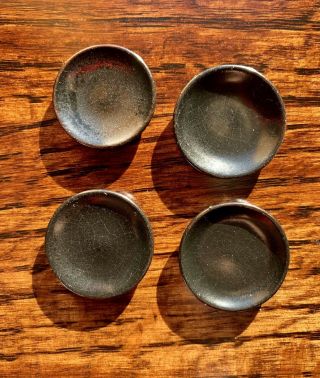 Set Of 4 Dollhouse Miniature Artisan Art Pottery Plates Black Stoneware