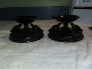 Black Glass Art Deco Candle Holders Seals