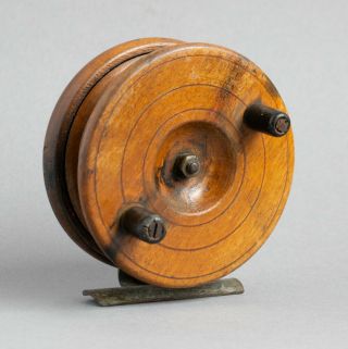 Vintage Milwards Wood & Brass Wooden Fishing Reel - 3.  5 " Diameter