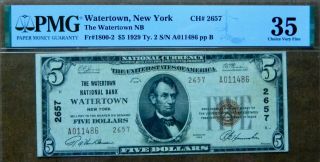 Series Of 1929 $5 Watertown National Bank York National Currency Pmg 35 Rare