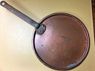 Antique Large Copper Pan Lid With Iron Handle