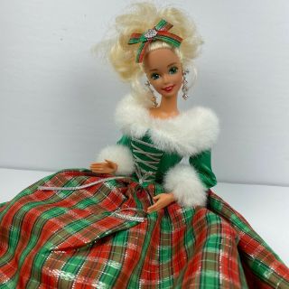 Happy Holidays Christmas Barbie Doll Special Edition Vintage 90s Plaid Red Green 3