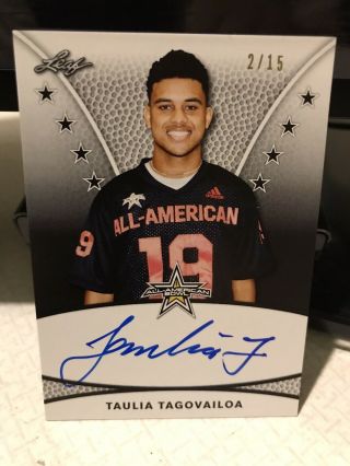 Taulia Tagovailoa Rookie Autograph Card 2019 Leaf All American Bowl Rare Sp 2/15