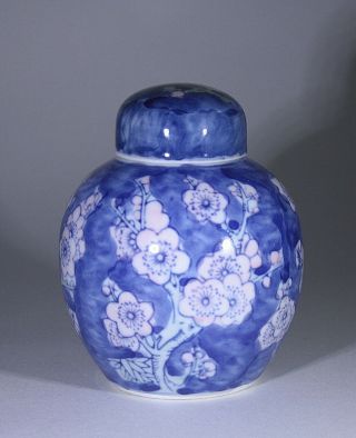 Vintage Chinese Ginger Jar Vase Blue & White Flowering Prunus