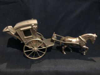Antique Brass Cast Horse And Carriage Wonderful Piece For Mantel