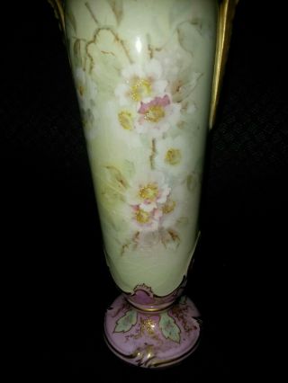 Antique/Vtg Royal Bonn Hand Painted Floral Pink Gilt Porcelain Vase repaired 3