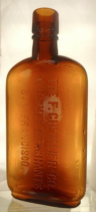 The Chevalier Co.  San Francisco California Antique Tool Top Whiskey Flask.