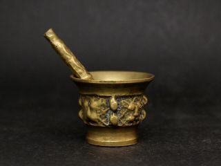 Small Bronze Brass Mortar And Pestle 1