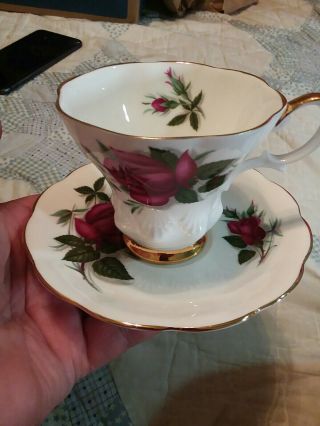 Royal Albert Pedestal Tea Cup/saucer - Patricia Red Sweetheart Rose - England