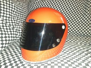 Vintage Rare Japan Kunoh Racing Helmet Vgc Orange With Visor Size Medium 1970